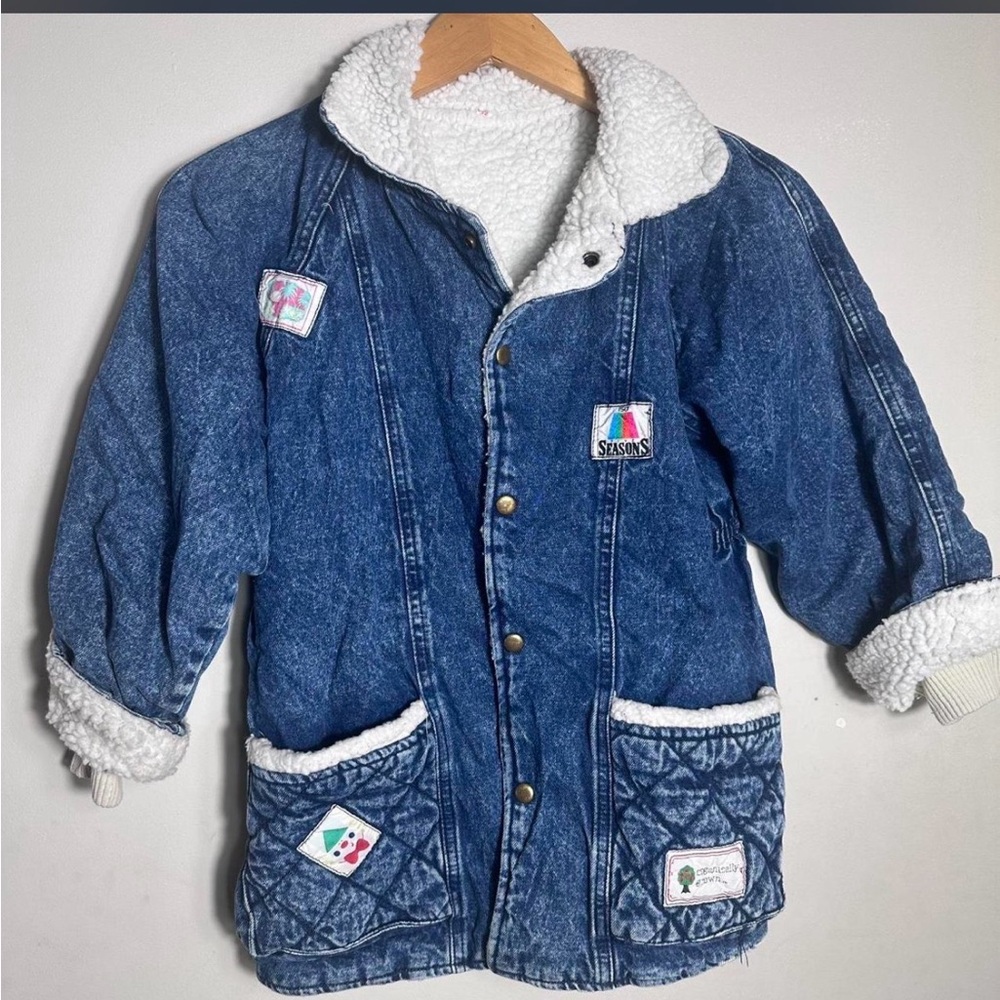 Vintage Kids Sherpa-Lined Denim Jacket - Blue